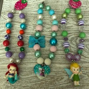 Three Disney Chunky Necklaces EUC Ariel Tinkerbell